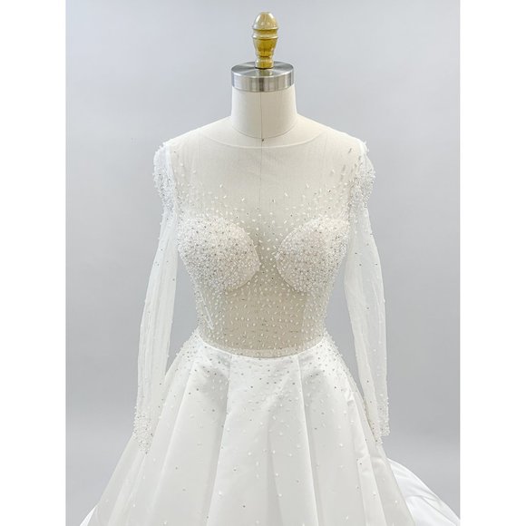 US Bridal Size 4 (EU size 8) - Transparent Illusion Long Sleeve Wedding Dress - Picture 6 of 6